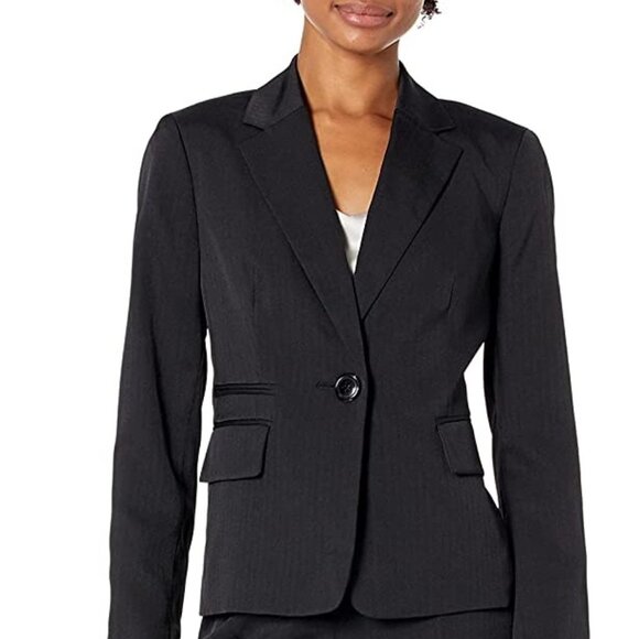 Le Suit Petites 1-Button Jacket Striped Pants Suit - Picture 3 of 3